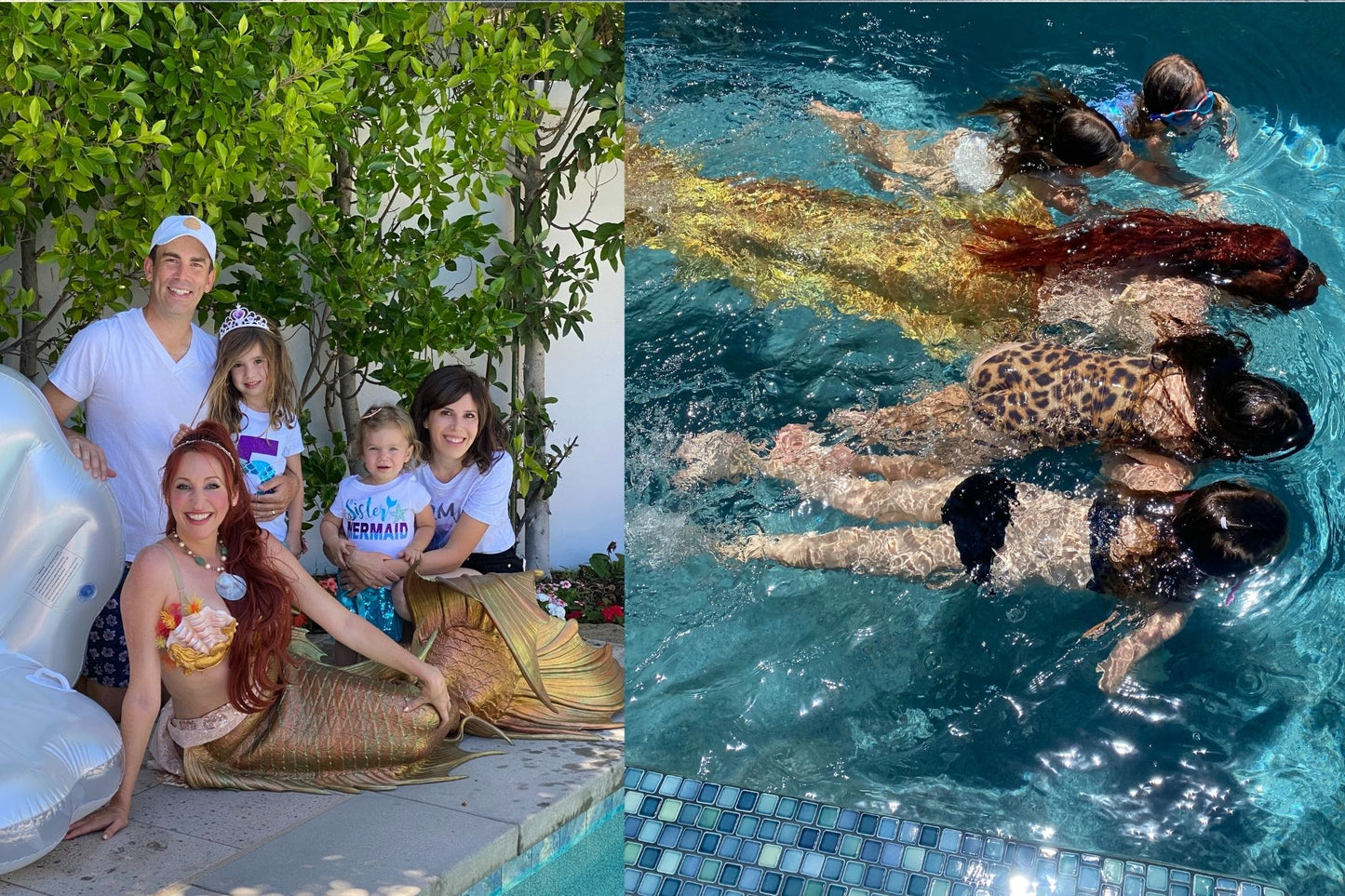 Mermaid party kids los angeles beverly hills gold mermaid tail swimming pool
