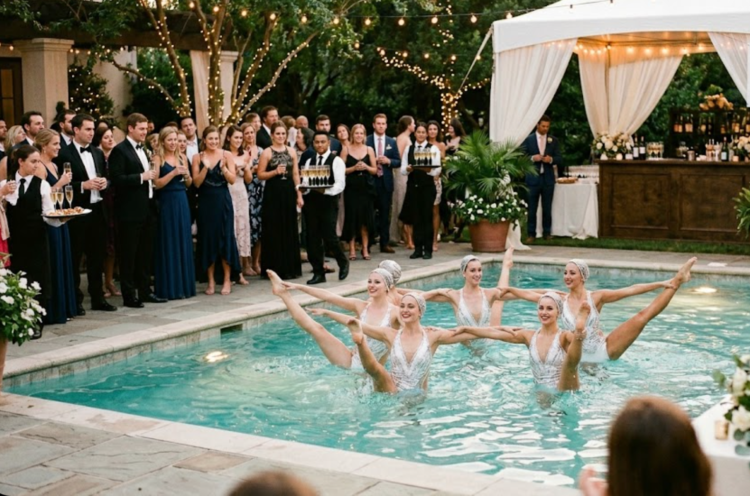Synchronized swimmers performing at event in Miami